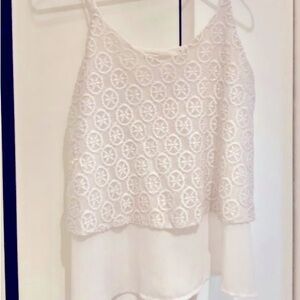 Alya white embroidered layered spaghetti strap tank top flowy shirt